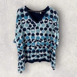 Susan Graver Blue Polka Dot Chiffon Dolman Sleeve Top Knit Lined Flowy Size 2XP